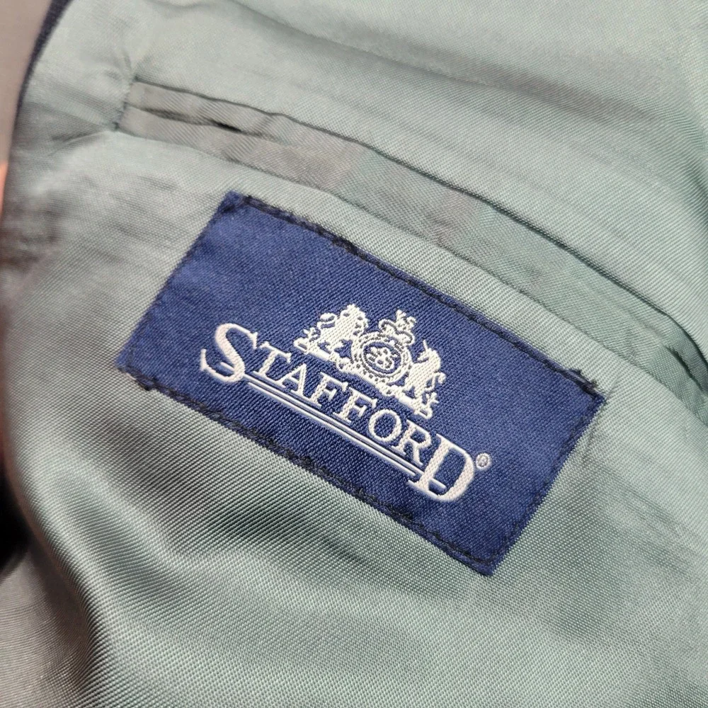 Stafford Mens Navy Blue Blazer Gold Crest Buttons Two Button Sport‎ Coat 44L